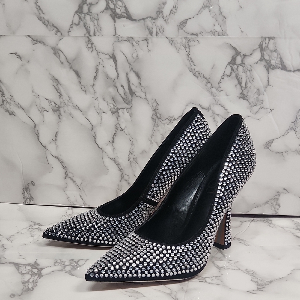 SAM EDELMAN Black Heels with Silver Accents